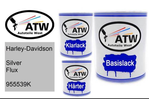 Harley-Davidson, Silver Flux, 955539K: 1L Lackdose + 1L Klarlack + 500ml Härter - Set, von ATW Autoteile West.